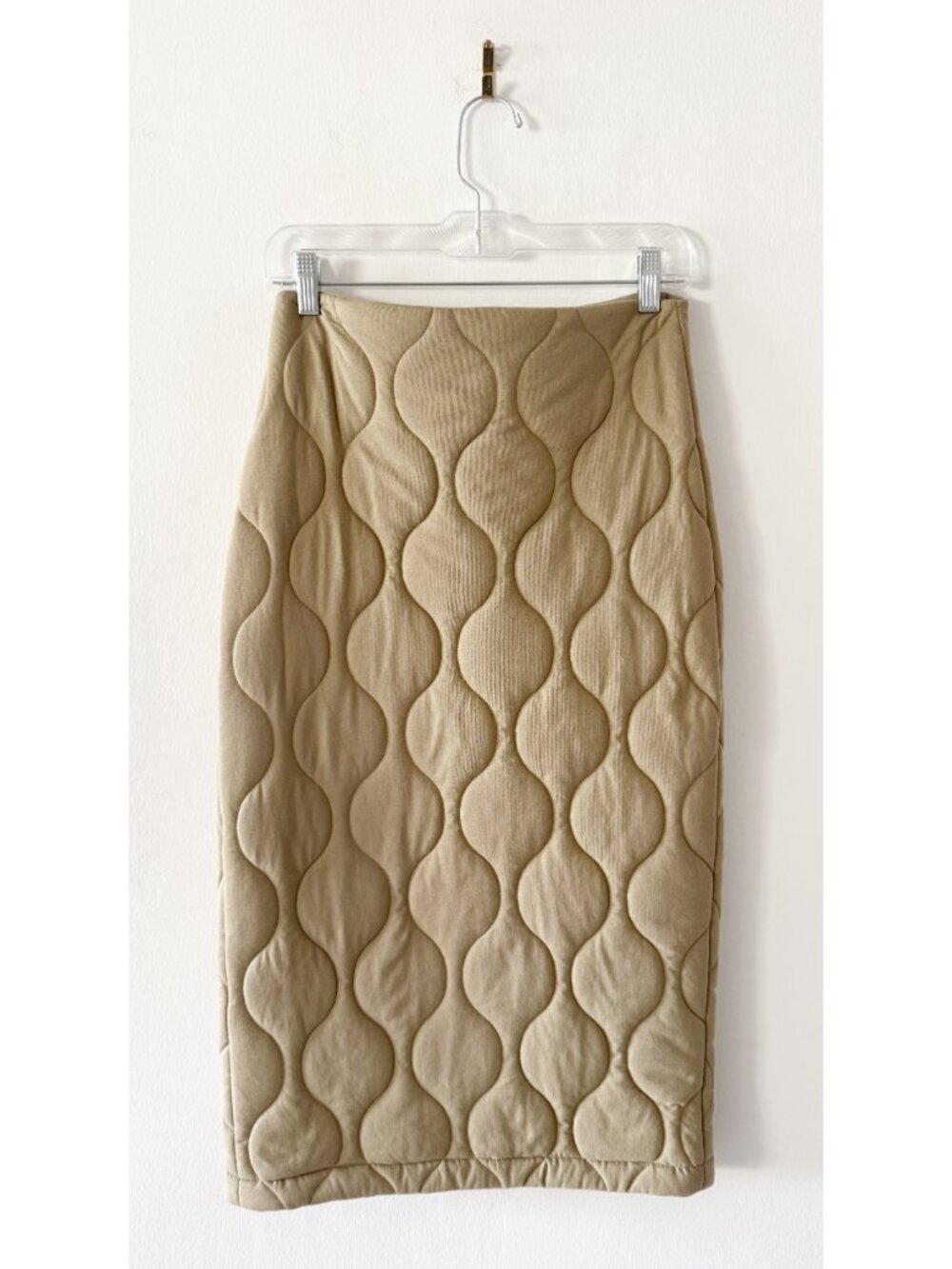NEW Zara Quilted Khaki/Muted Green Midi Skirt Size Small (S)